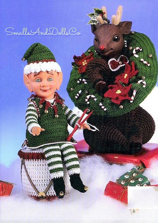 Vintage Crochet Pattern Christmas Sleigh and Air Freshener Dolls Mr & Mrs Santa Claus Elf Reindeer PDF Instant Digital Download