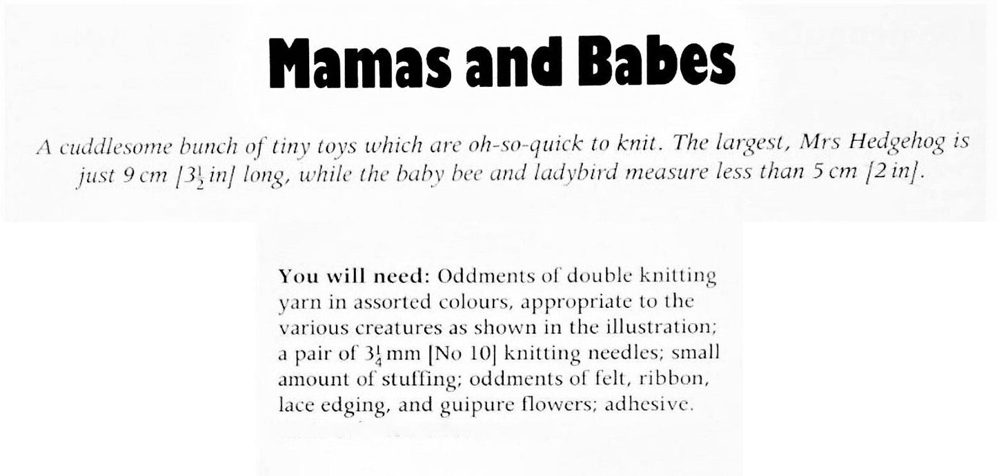 Vintage Knitting Pattern Tiny Garden Meadow Creatures Mamas and Babies Soft Amigurumi Toys PDF Instant Digital Download Mice Bees Hedgehog