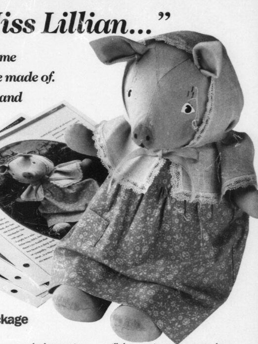 Vintage Sewing Pattern 30" Miss Lillian Pig Soft Toy Doll Cotton Fabric PDF Instant Digital Download Victorian Era Country Pig