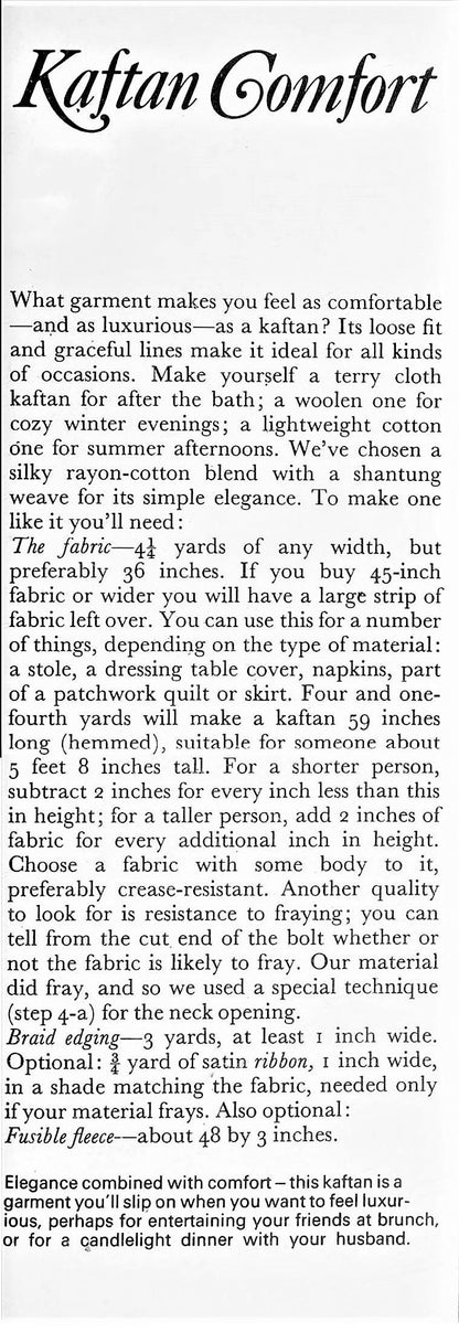 Vintage Sewing Pattern Womens Retro Kaftan Lounge Dress PDF Instant Digital Download Groovy Boho Loose Luxurious Caftan