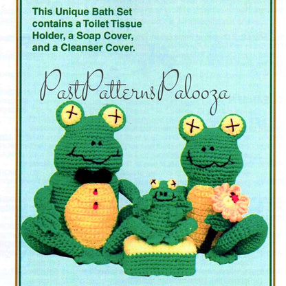 Vintage Crochet Pattern Cute Green Frog Froggie Bathroom Set PDF Instant Digital Download Toilet Tissue Roll Holder Cleanser and Soap Cover
