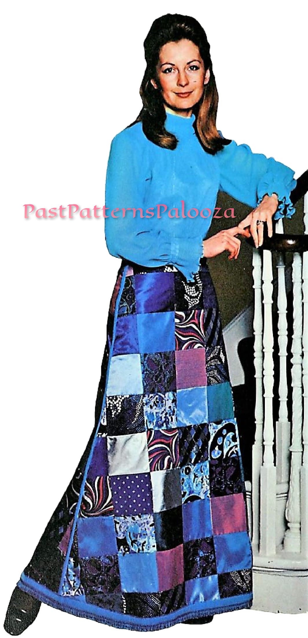 Vintage Sewing Pattern Womens Long Dressy Patchwork Square Maxi Skirt Quick Easy PDF Instant Digital Download Retro 70s Boho Hippie Chic