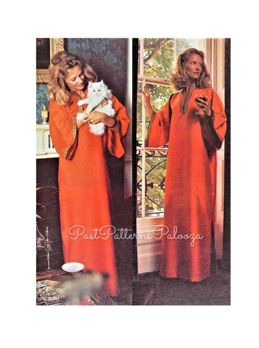 Vintage Sewing Pattern Womens Retro Kaftan Lounge Dress PDF Instant Digital Download Groovy Boho Loose Luxurious Caftan