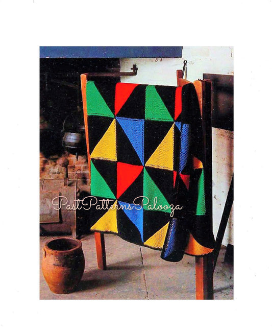 Vintage Knitting Pattern Pinwheel Squares Blanket Afghan Garter Stitch PDF Instant Digital Download Quick Simple Easy Beginners 10 Ply