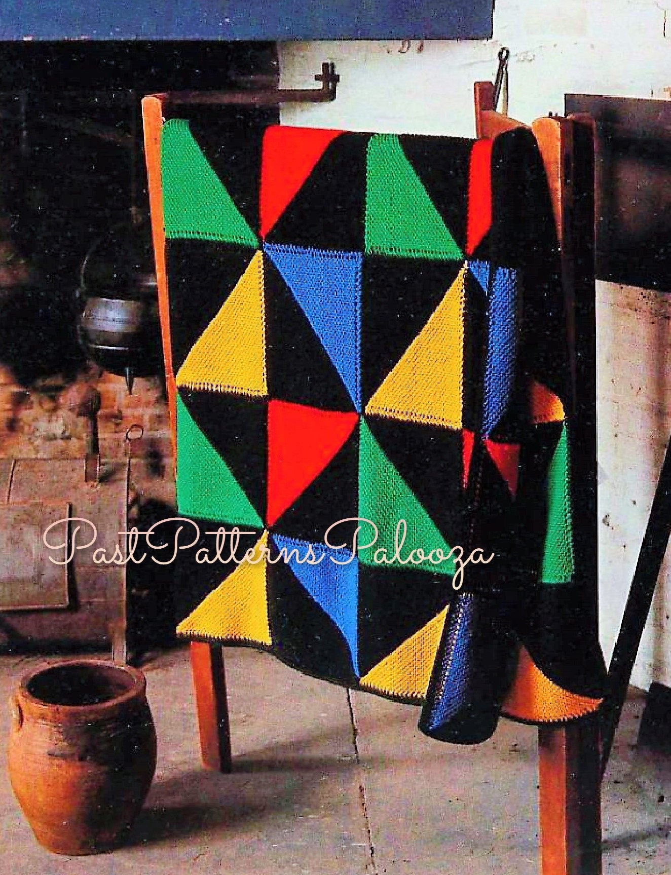 Vintage Knitting Pattern Pinwheel Squares Blanket Afghan Garter Stitch PDF Instant Digital Download Quick Simple Easy Beginners 10 Ply