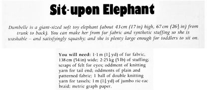 Vintage Sewing Pattern 17" Large Elephant Soft Toy Doll Plush Faux Fur Fabric PDF Instant Digital Download Sit Upon Stuffed Animal