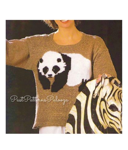 Vintage Knitting Pattern Panda Bear Sweater PDF Instant Digital Download Womens Adult Pullover Animal Jumper 4 Ply
