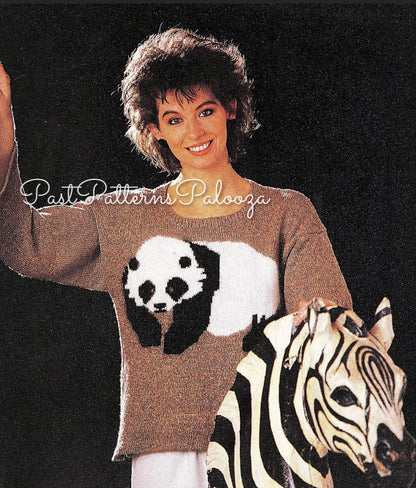 Vintage Knitting Pattern Panda Bear Sweater PDF Instant Digital Download Womens Adult Pullover Animal Jumper 4 Ply