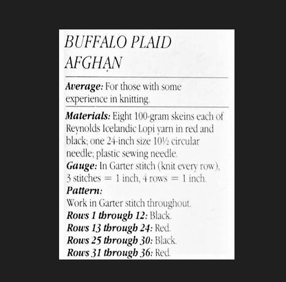 Vintage Knitting Pattern Buffalo Plaid Afghan Tartan Blanket PDF Instant Digital Download Throw Cover Circular Needle 12 Ply