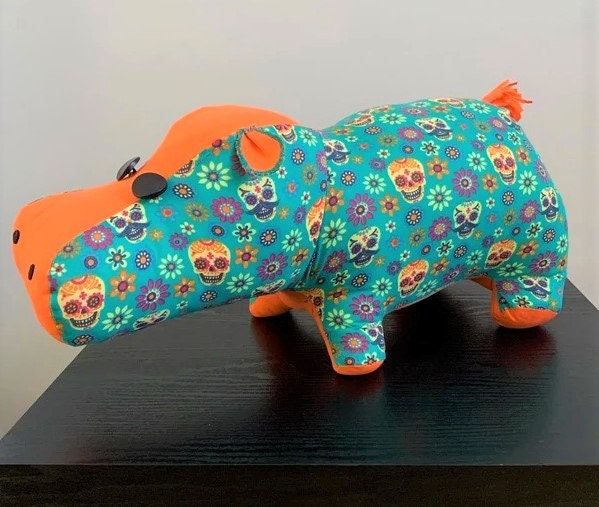 Vintage Sewing Pattern 16" Retro Felt Fabric Hippo Soft Sculpture Plush Toy PDF Instant Digital Download Kitsch Kawaii Hippopotamus Doll
