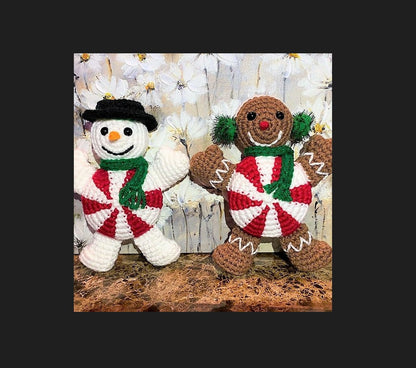 Vintage Crochet Pattern 4" Christmas Peppermint People Candy Gingerbread Man Snowman Amigurumi PDF Instant Digital Download Ornaments Toys