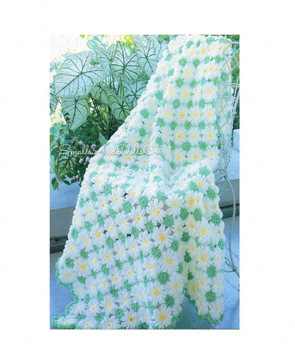 Vintage Crochet Pattern Mini Daisy and Leaf Motif Afghan PDF Instant Digital Download Floral Daisies Blanket 45x60 10 Ply