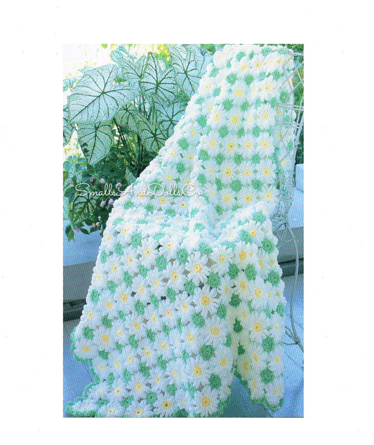 Vintage Crochet Pattern Mini Daisy and Leaf Motif Afghan PDF Instant Digital Download Floral Daisies Blanket 45x60 10 Ply