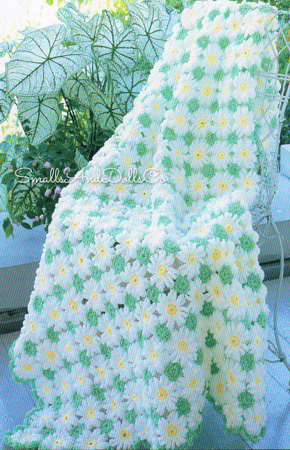 Vintage Crochet Pattern Mini Daisy and Leaf Motif Afghan PDF Instant Digital Download Floral Daisies Blanket 45x60 10 Ply