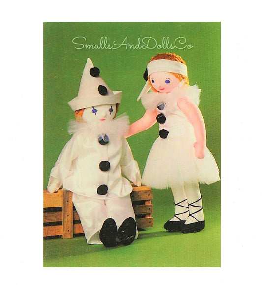 Vintage Sewing Pattern 21" Clown Mime Soft Sculpture Dolls Boy and Girl Pierrot Pierrette PDF Instant Digital Download