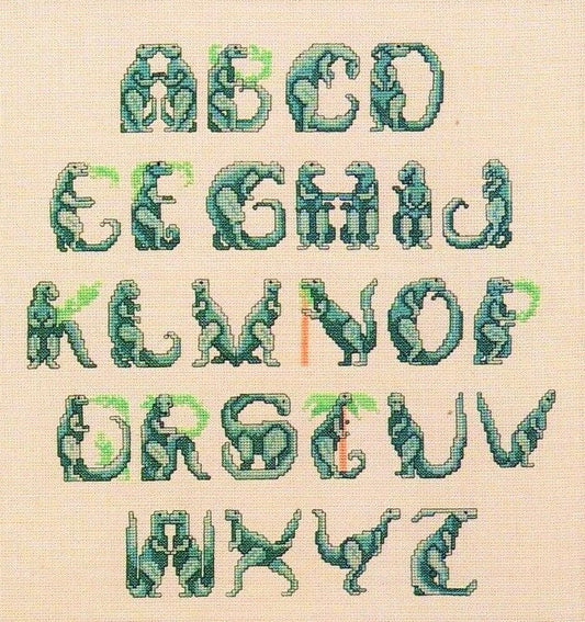Vintage Cross Stitch Pattern Dinosaur Alphabet Font ABCs PDF Instant Digital Download Fun Prehistoric Letters Embroidery