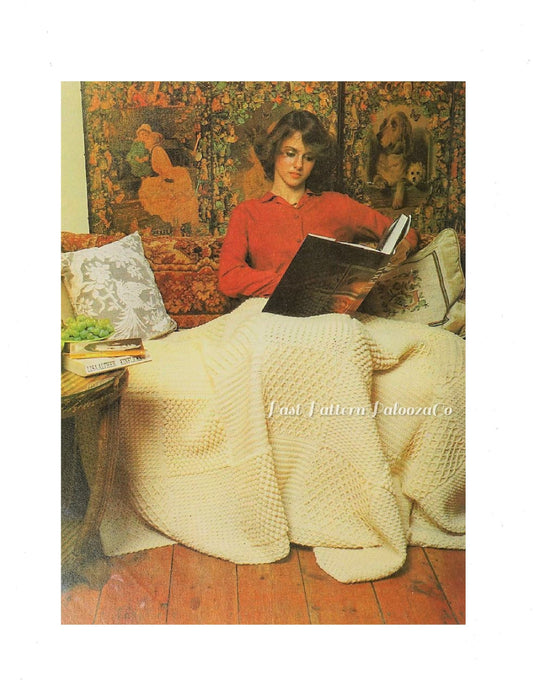 Vintage Crochet Pattern Aran Style Afghan Large Sampler Squares PDF Instant Digital Download 10 Ply