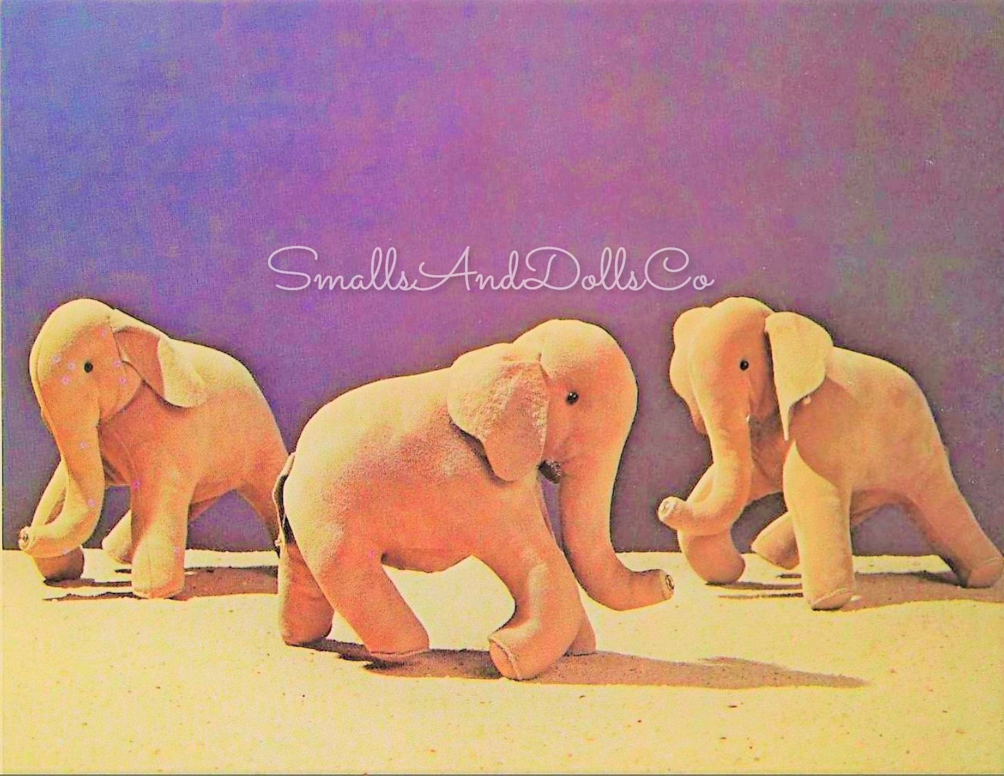 Vintage Sewing Pattern 9" Suede Fabric Elephants Soft Toy Dolls PDF Instant Digital Download Snap Together Trunks to Tails