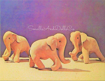 Vintage Sewing Pattern 9" Suede Fabric Elephants Soft Toy Dolls PDF Instant Digital Download Snap Together Trunks to Tails