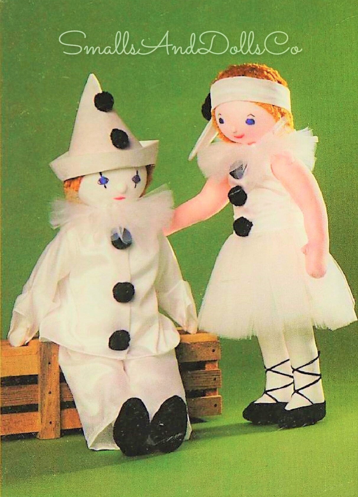 Vintage Sewing Pattern 21" Clown Mime Soft Sculpture Dolls Boy and Girl Pierrot Pierrette PDF Instant Digital Download