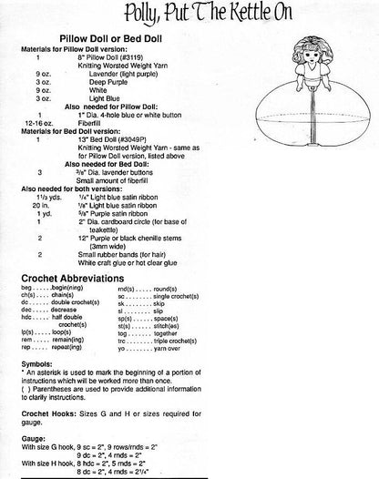 Vintage Crochet Pattern 13" Pretty Ruffle Pillow Doll and Bed Doll Polly Put The Kettle On PDF Instant Digital Download 10 Ply