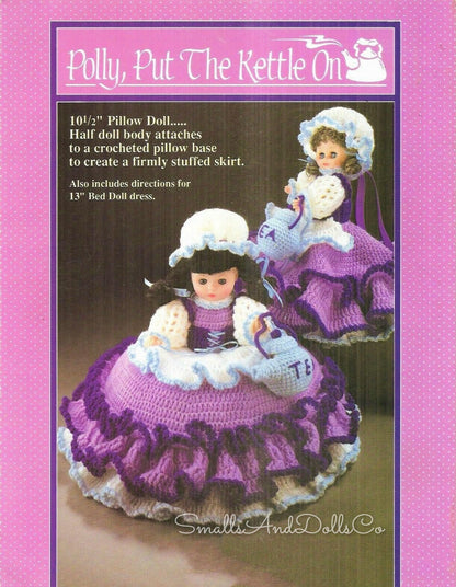 Vintage Crochet Pattern 13" Pretty Ruffle Pillow Doll and Bed Doll Polly Put The Kettle On PDF Instant Digital Download 10 Ply