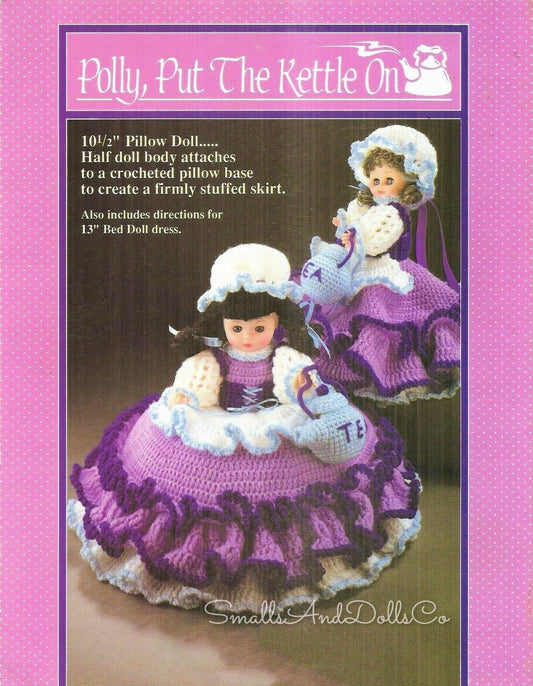Vintage Crochet Pattern 13" Pretty Ruffle Pillow Doll and Bed Doll Polly Put The Kettle On PDF Instant Digital Download 10 Ply