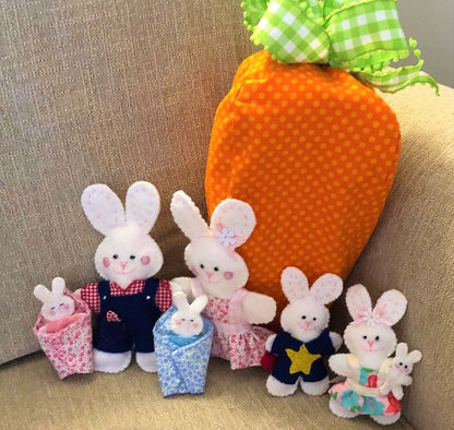Vintage Sewing Pattern Felt Farmer Bunny Family in Carrot House Holder  PDF Instant Digital Download Sewn Soft Toys