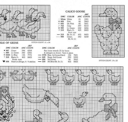 Vintage Cross Stitch Patterns Cute Country Geese Motifs PDF Instant Digital Download Embroidery Goose Gaggle Designs A1