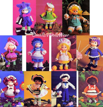 Vintage Crochet Patterns Yarn Head Dolls Outfits Flavorful Friends Dumplin Designs Mitzy PDF Instant Digital Download 12 Yummy Dolls 1980s