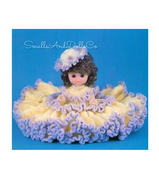 Vintage Crochet Pattern 13" Shannon Pretty Bed Doll Ruffled Dress and Hat Outfit PDF Instant Digital Download 4 Ply