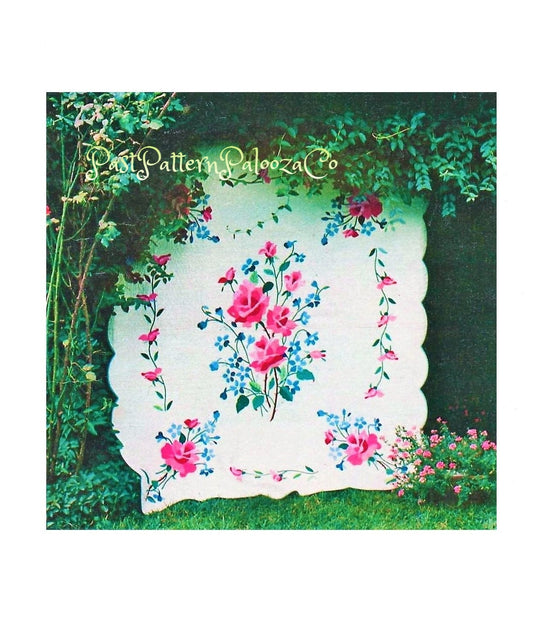 Vintage Sewing Pattern Roses & Forget Me Nots Floral Bed Quilt PDF Instant Digital Download Applique Flowers Bedspread Scalloped Edges