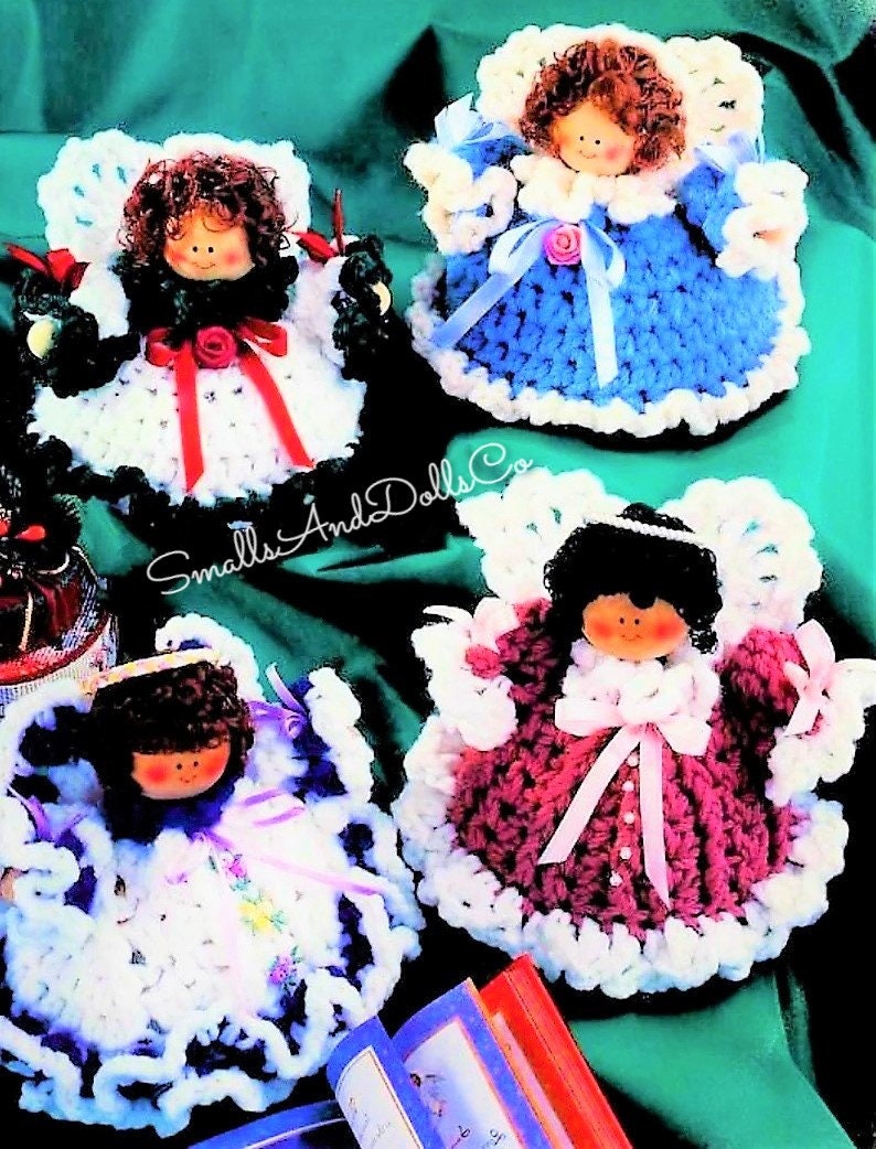 Vintage Crochet Pattern 5" Cute Angel Dolls PDF Instant Digital Download Ruffled Dresses 4 Potpourri Angel Designs 10 Ply