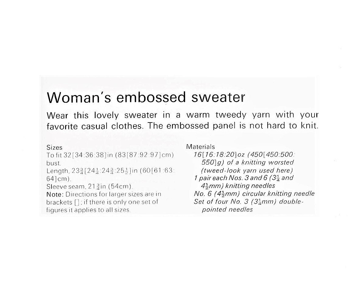Vintage Knitting Pattern Womens Pretty Embossed Leaf Sweater PDF Instant Digital Download Leaves Panel Pullover Jumper 10 Ply