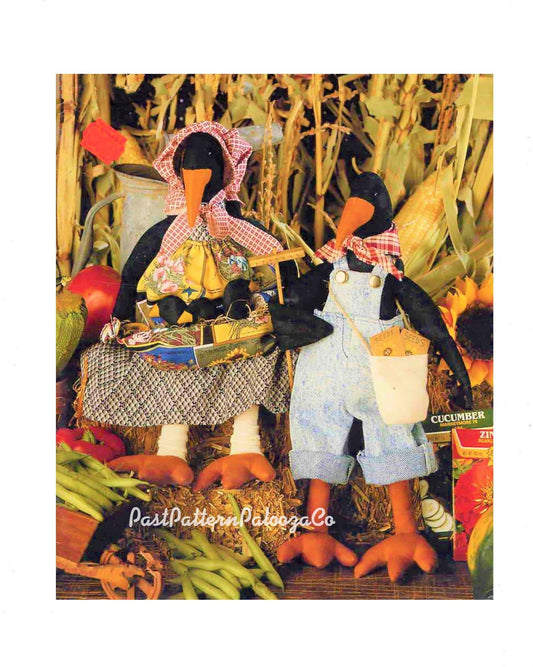 Vintage Sewing Pattern 14" Country Crow Family Soft Sculpture Plush Toys PDF Instant Digital Download Cute Stuffed Bird Dolls