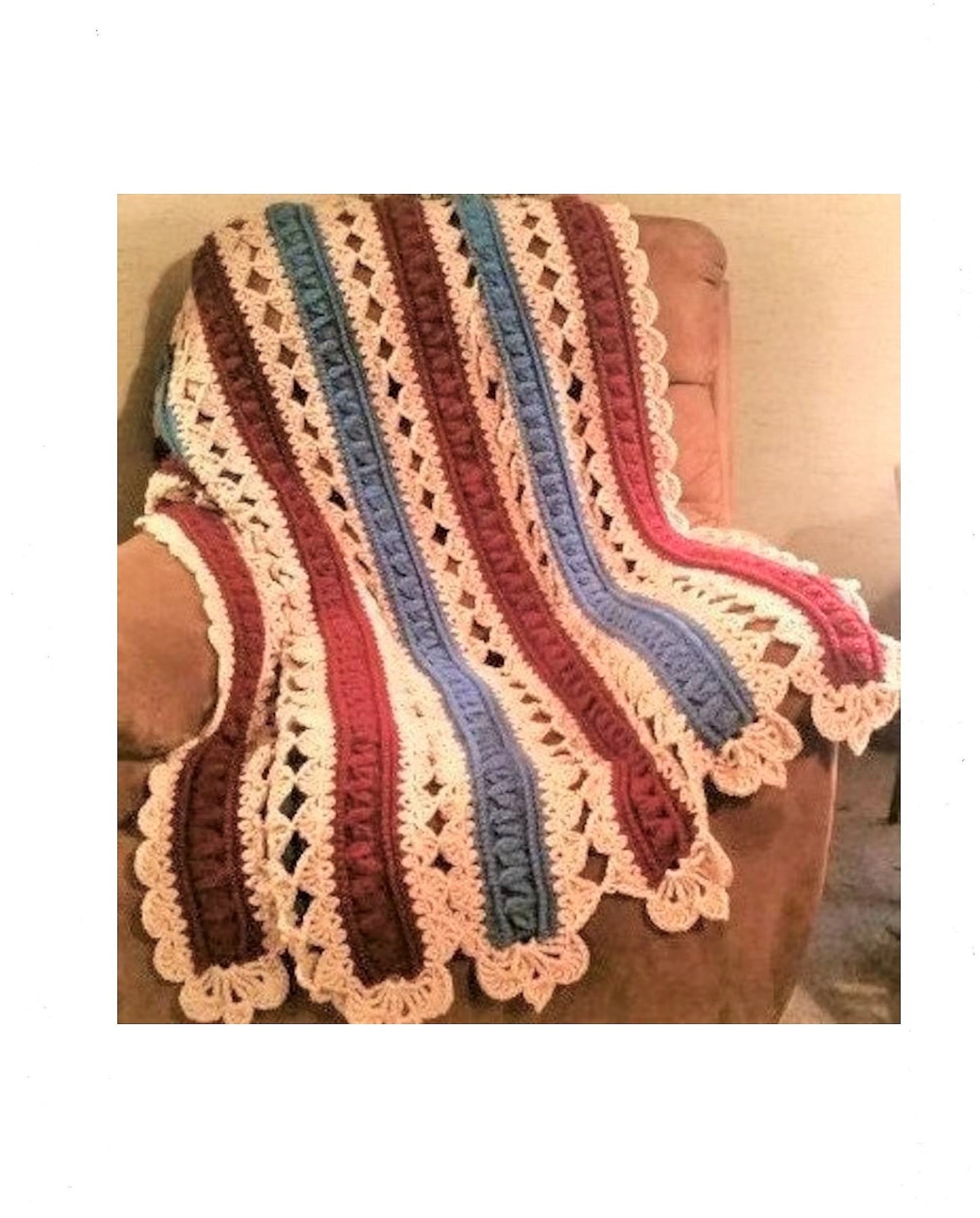 Vintage Crochet Pattern Lace Autumn Elegance PDF Instant Digital Download Beautiful Lacy Cable Paneled Blanket 53x71 10 Ply