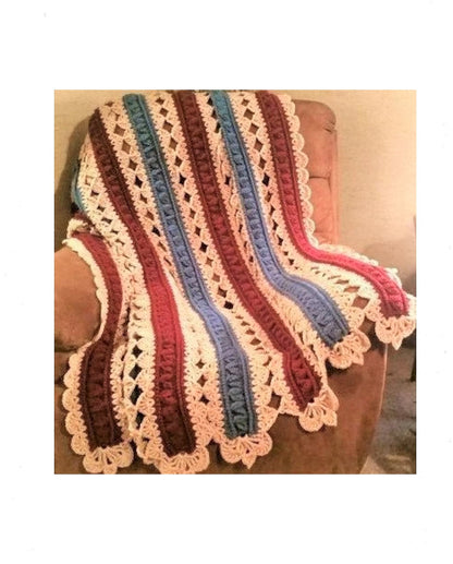 Vintage Crochet Pattern Lace Autumn Elegance PDF Instant Digital Download Beautiful Lacy Cable Paneled Blanket 53x71 10 Ply