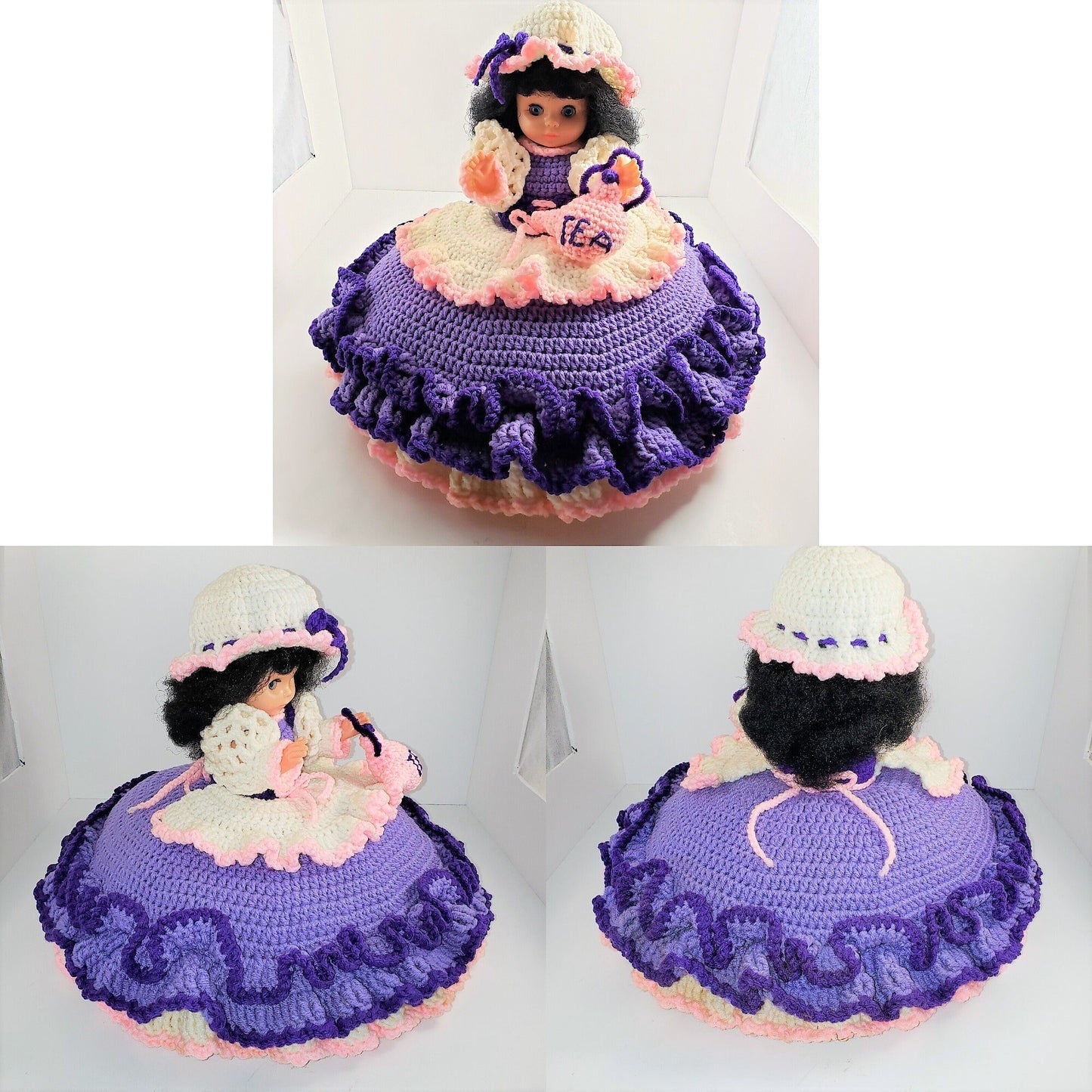 Vintage Crochet Pattern 13" Pretty Ruffle Pillow Doll and Bed Doll Polly Put The Kettle On PDF Instant Digital Download 10 Ply