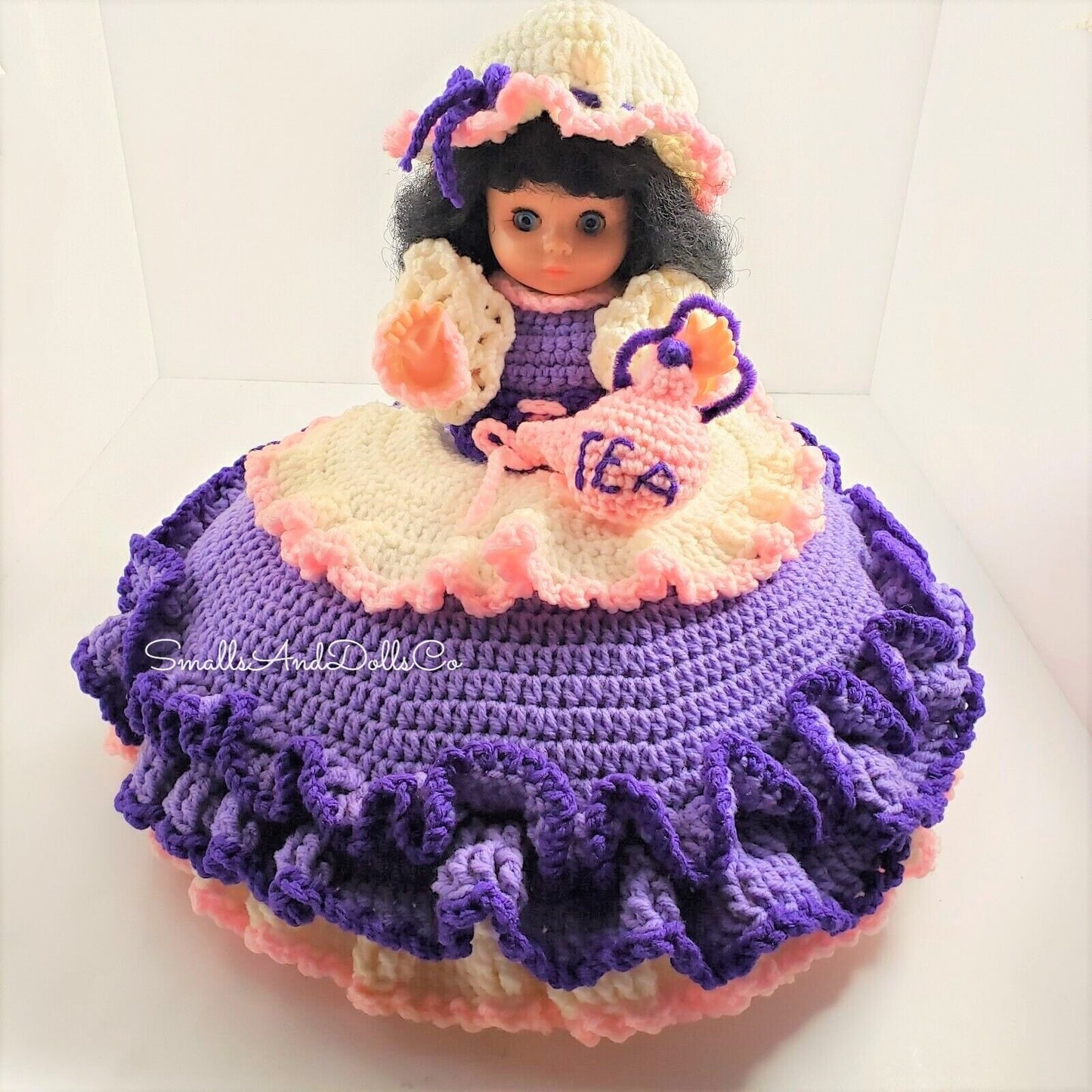Vintage Crochet Pattern 13" Pretty Ruffle Pillow Doll and Bed Doll Polly Put The Kettle On PDF Instant Digital Download 10 Ply