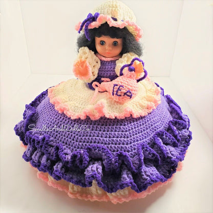 Vintage Crochet Pattern 13" Pretty Ruffle Pillow Doll and Bed Doll Polly Put The Kettle On PDF Instant Digital Download 10 Ply