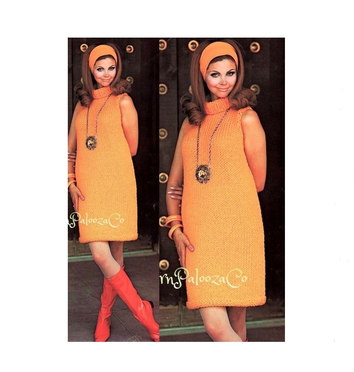 Vintage Knitting Pattern Womens Mod Go Go Mini Dress Retro 1960's PDF Instant Digital Download Boho Groovy Sassy Big Needle Chunky Knit
