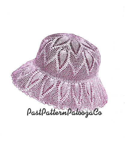 Vintage Crochet Pattern Womens Summer Pineapple Lace Bucket Hat c. 1923 PDF Instant Digital Download Brimmed Beachy Sun Hat Cotton Thread