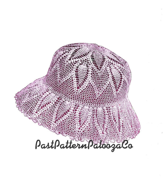Vintage Crochet Pattern Womens Summer Pineapple Lace Bucket Hat c. 1923 PDF Instant Digital Download Brimmed Beachy Sun Hat Cotton Thread