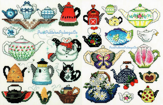 Vintage Cross Stitch Patterns Cute Teapots Tea Pot Motifs PDF Instant Digital Download Embroidery Lot of 25 Designs A1