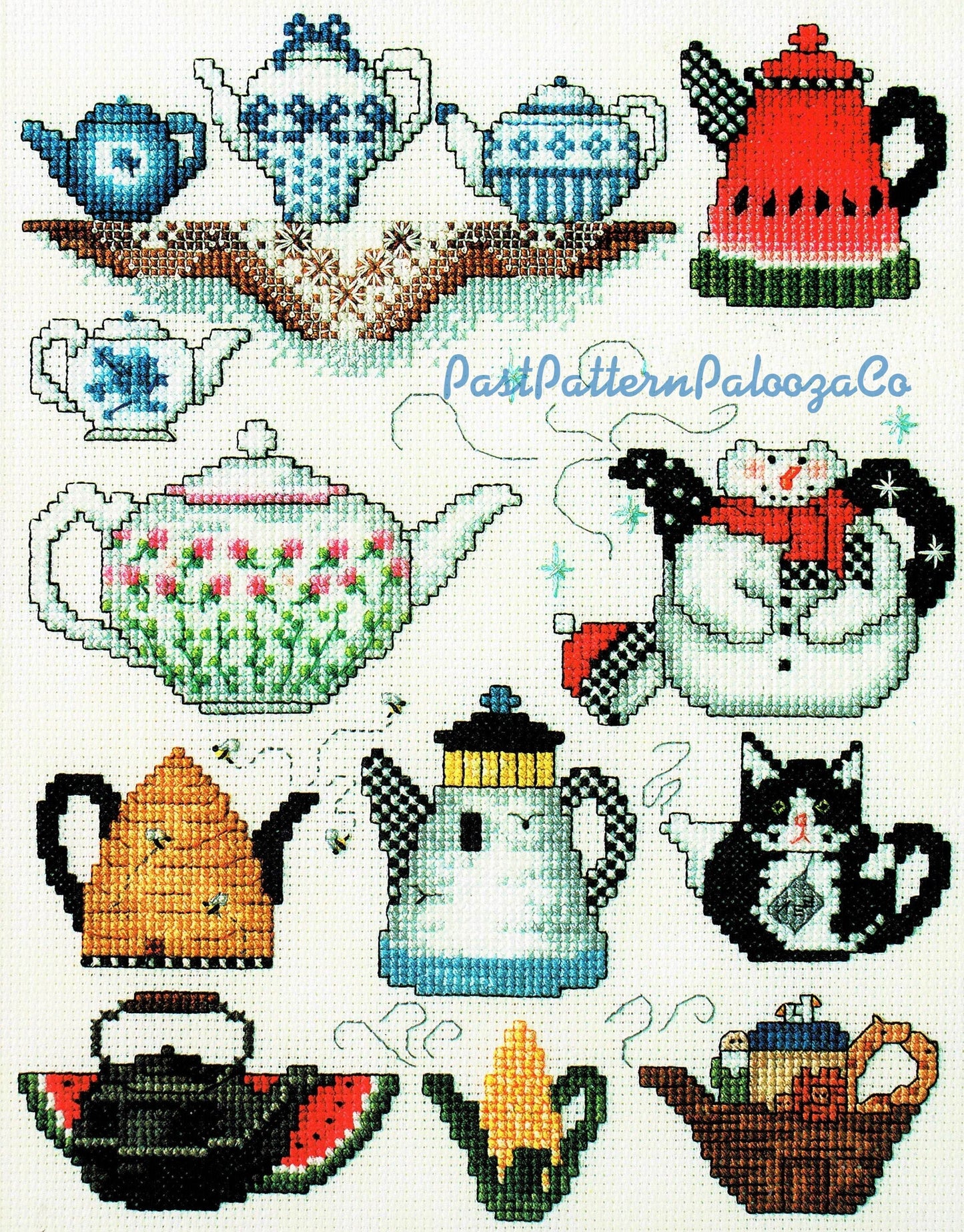 Vintage Cross Stitch Patterns Cute Teapots Tea Pot Motifs PDF Instant Digital Download Embroidery Lot of 25 Designs A1