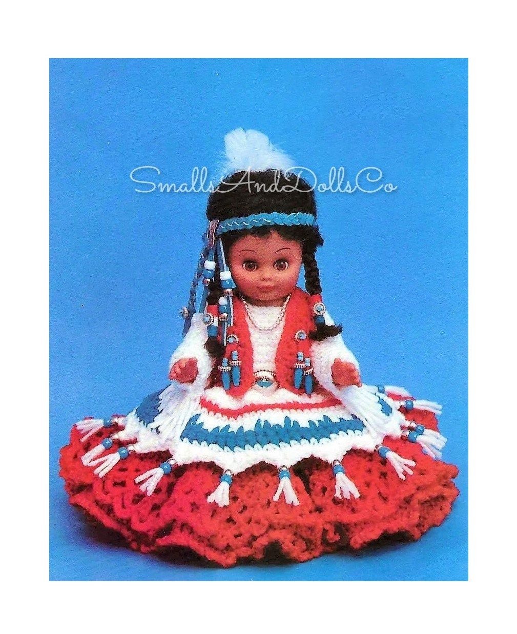 Vintage Crochet Pattern 13" Little Petal Indian Princess Bed Doll PDF Instant Digital Download 4 Ply
