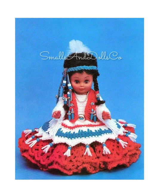 Vintage Crochet Pattern 13" Little Petal Indian Princess Bed Doll PDF Instant Digital Download 4 Ply