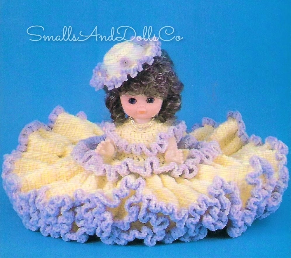 Vintage Crochet Pattern 13" Shannon Pretty Bed Doll Ruffled Dress and Hat Outfit PDF Instant Digital Download 4 Ply