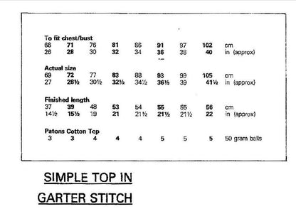 Vintage Knitting Pattern Womens Easy Knit Simple Garter Stitch Top Short Sleeve Summer Pullover PDF Instant Digital Download Cotton 10 Ply