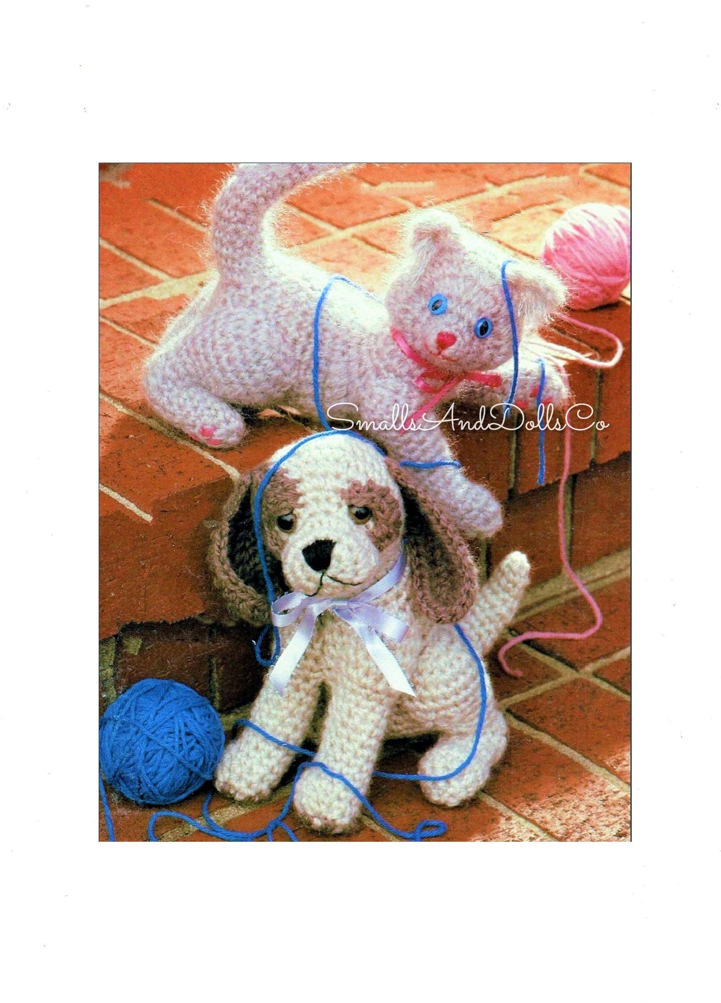 Vintage Crochet Pattern Sweet Kitten and Puppy Retro Amigurumi PDF Instant Digital Download Crocheted Realistic Baby Pet Animals 10 Ply 8"